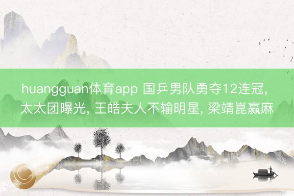 huangguan体育app 国乒男队勇夺12连冠， 太太团曝光， 王皓夫人不输明星， 梁靖崑赢麻