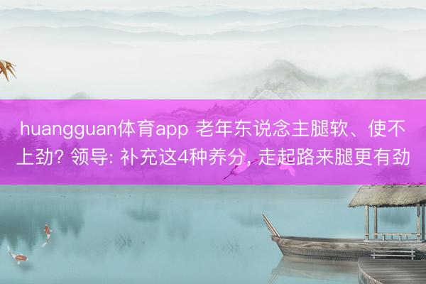 huangguan体育app 老年东说念主腿软、使不上劲? 领导: 补充这4种养分， 走起路来腿更有劲