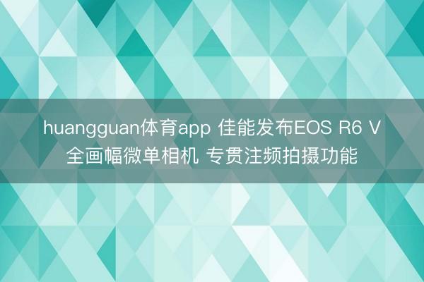 huangguan体育app 佳能发布EOS R6 V全画幅微单相机 专贯注频拍摄功能