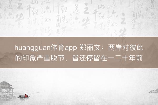 huangguan体育app 郑丽文：两岸对彼此的印象严重脱节，皆还停留在一二十年前