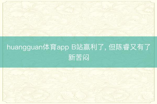 huangguan体育app B站赢利了， 但陈睿又有了新苦闷