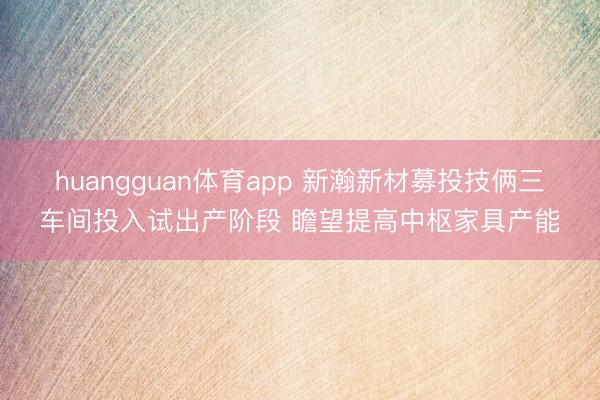 huangguan体育app 新瀚新材募投技俩三车间投入试出产阶段 瞻望提高中枢家具产能